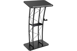 LIAPDG Black Curved Podium, 23.8 x 15.9 x 47 Inch Podium Stand Portable Church Pulpit Metal Black Pulpit Lectern for Speeches