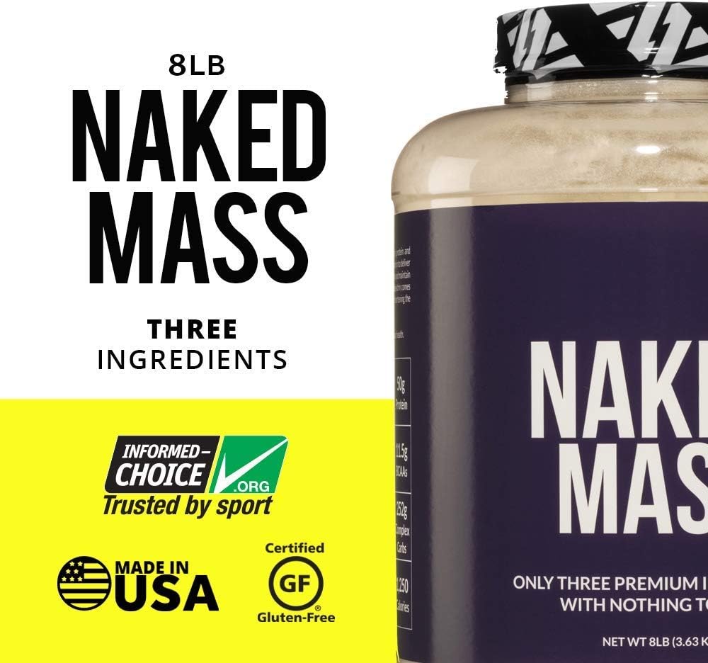 Naked Mass - Natural Weight Gainer Protein Powder - 8lb Bulk, GMO Free, Gluten Free & Soy Free. No Artificial Ingredients - 1,250 Calories - 11 Servings: Health & Personal Care