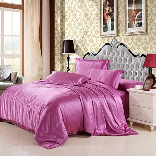 Silky Duvet Cover Set with Flat Sheet Queen Size 4 Piece Silk Like Feeling Great Lightweight Soft Bedding Set Zipper Closure Bright Solid Color (Light Violet)