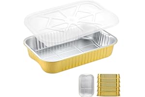 MESTAEK 13"x 8.9" 7.5LB Sturdy Aluminum Foil Pans with Lids and Handle (5 Pack), 2X Thicker Heavy Duty for Dishwasher, Reusable Microwavable for Cooking, Baking, Reheating, Freezer, Oven, Recyclable