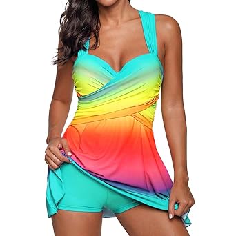 Alaso Bikini Online Kaufen Günstig Regenbogen Dame Tankini Swimdress Badeanzug Beachwear Gepolsterte Badebekleidung Plus Size