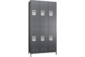 GangMei 6 Doors Metal Storage Locker, 72" H Employees Lockers Storage Cabinet with 18 Hooks, Lockable Steel Locker for Home, Office, Gym, School (Dark Gray)