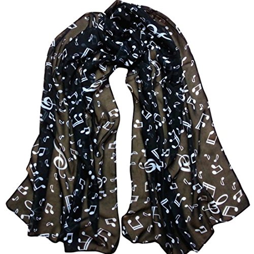 Sumen Autumn Winter Women Musical Note Chiffon Neck Scarf Elegant Scarves Black