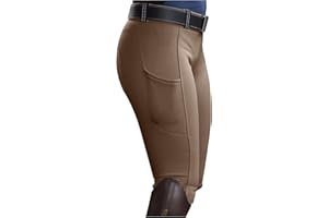 Oplxuo Women's Horse Riding Pants High Waisted Stretch Equestrian Breeches Horseback Schooling Tights with Side Pockets Khaki