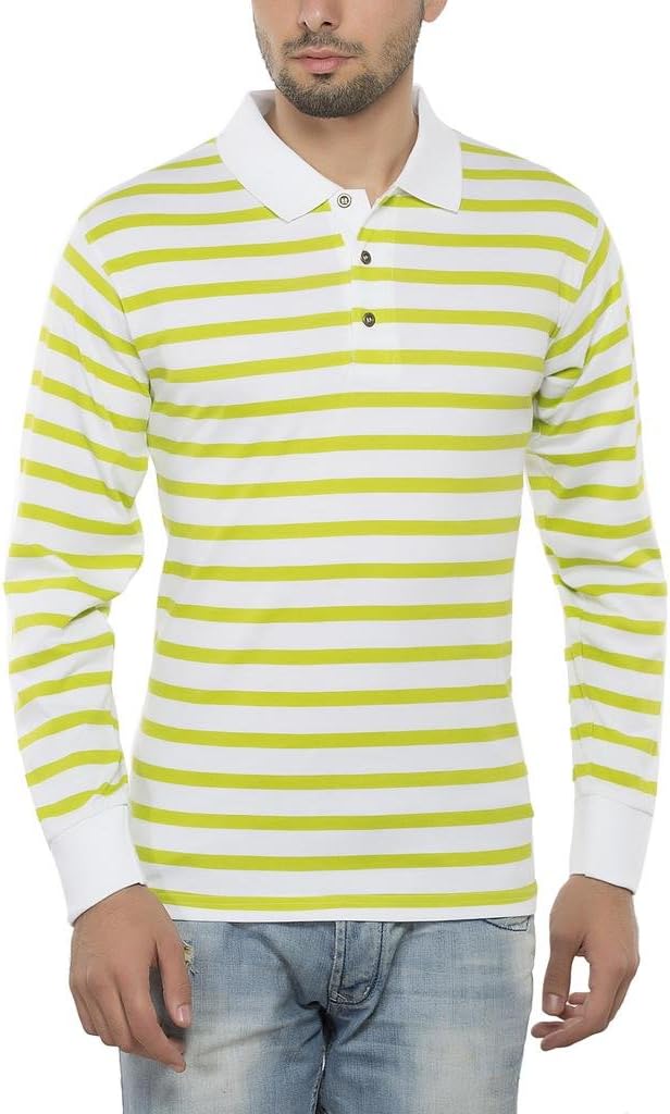 Clifton Mens Small Stripes Full Sleeve Collar Polo T-Shirt-Parrot Green-10XL