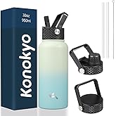 Konokyo 32 oz Insulated Water Bottle Stainless Steel Sport Bottles with 3 Lids,Mint