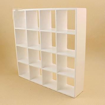Xuba Mini White Wood 16 Grids Storage Shelf for 1:12 Doll House Accessories
