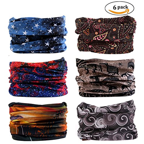 FAYBOX 6pcs Magic Wide Wicking Headbands For Men and Women Outdoor Headwear Bandana Sports Scarf Tube UV Face Mask for Workout Yoga Running