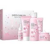 LAIKOU Skin Care Set JAPAN SAKURA Women Beauty Gift Sets Skin Care Kit with Cleanser, Toner, Serum, Eye Cream, Face Cream Travel Kit for Women Teen Girls Mom Daughter Birthday TSA-friendly Sizes 5pcs