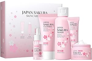 LAIKOU Skin Care Set JAPAN SAKURA Women Beauty Gift Sets Skin Care Kit with Cleanser, Toner, Serum, Eye Cream, Face Cream Travel Kit for Women Teen Girls Mom Daughter Birthday TSA-friendly Sizes 5pcs