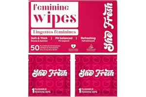She Fresh Wipes Flushable - 50 Counts, Individual Vaginal Wipes Ph Balance, Anti Itch Deodorant Hygiene Wrapped Personal Clea