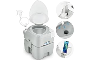 Kohree Camping Toilet Portable 5.3 Gal: 20L Porta Potty for Adults with Diagonal Elongated Bowl Seat - Handle Flush Pump Leak-Proof Cassette Toilet for RV Trailer Trucker Boat Marine Home Use