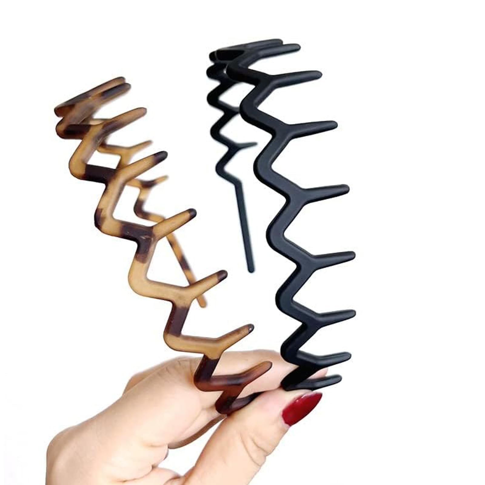 Ycfish 2PCS Tooth Headband for Women Girls Plastic Wavy Hair Comb Headband Zig Zag Black Plastic Sharks Tooth Hair Comb Hard Headbands for Women Men Girls (D)