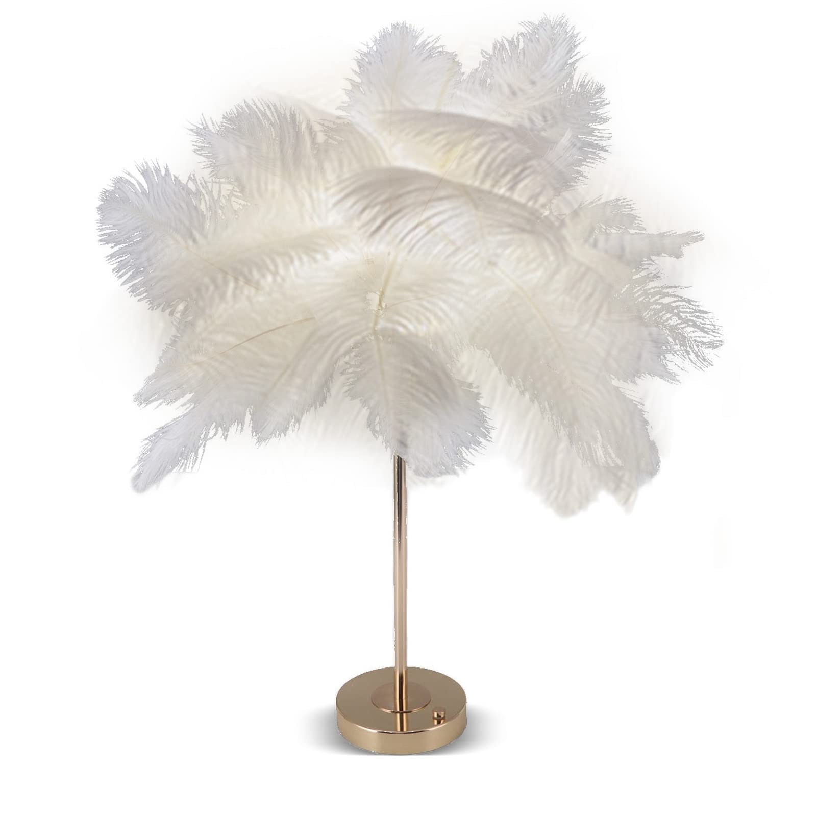 ASHATA Touch Switch Feather Lamp, Feather Table Lamp, Touch Switch USB Ostrich Feather Lamp 3 Color Dimming Desk Lamp with Gold Metal Base 30pcs Feather