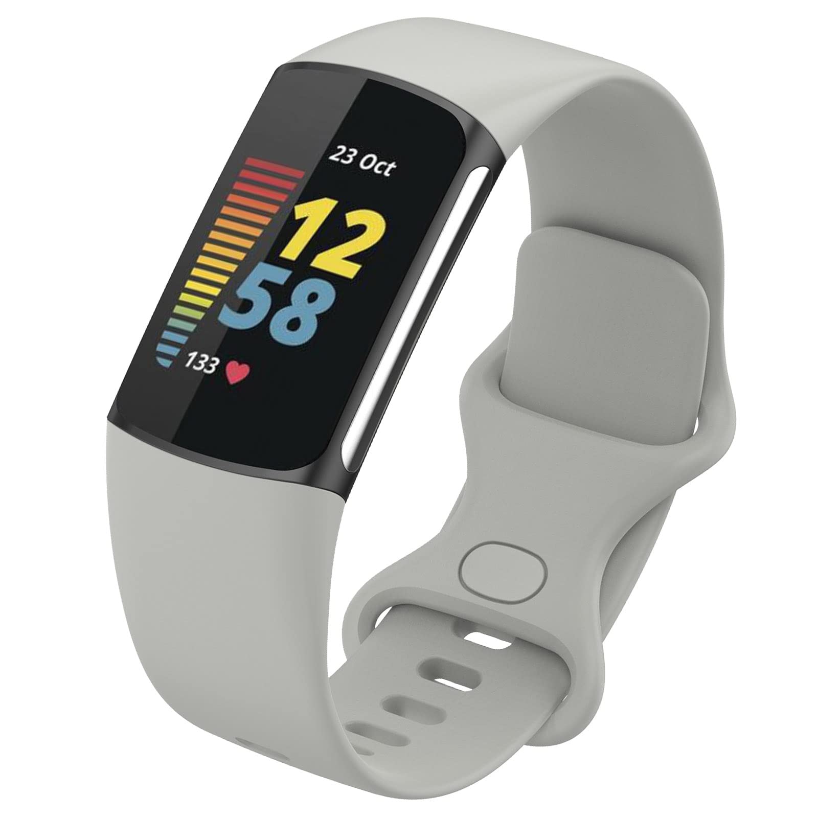 FunBand Straps Compatible with Fitbit Charge 5 Strap, Soft Silicone Sport Replacement Band Adjustable Wristband fit Compatible with Fitbit Charge 5 Activity Tracker for Women Men, Gray