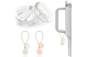 GENERIC 2 Pack Replacement Lids for 40 oz Stanley Tumbler, Spill-Proof & Splash-Resistant Clear Tumbler Covers with Straw Opening + Sliding Button, Includes Tumbler Charms for Personalization (A)