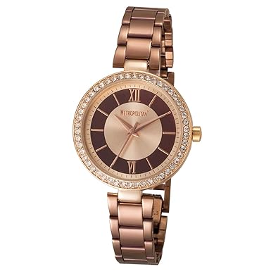 METROPOLITAN Damenuhr - Elite, braun/rotgold - Made with Crystals from Swarovski