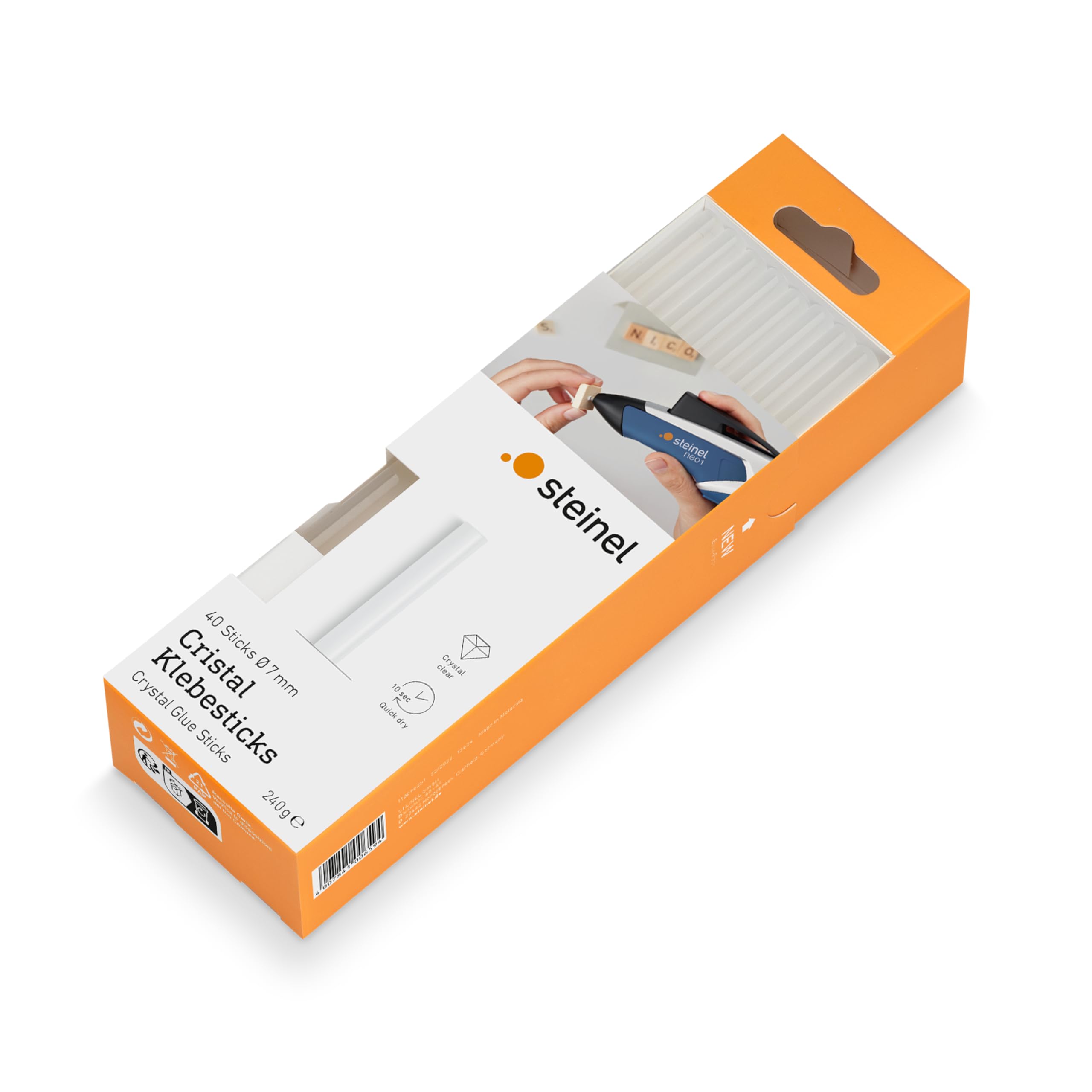 Steinel Cristal glue sticks 7 mm, 40 sticks, 240g, transparent hot-melt adhesive for barely visible glue joints