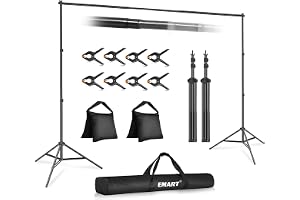 EMART Backdrop Stand 10x7ft(WxH) Photo Studio Adjustable Background Stand Support kit with 2 Crossbars, 8 Clamps, 2 Sandbags and Carry Bag for Parties, Events Decoration, Wedding, Photography