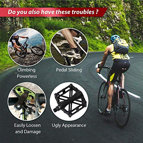 CETECK Bicycle Cycling Pedals, New Aluminum Anti Slip Durable Mountain MTB Bike Pedals Ultralight Cycling Road Bike Hybrid Pedals 9/16 inch（Shipped from United States）