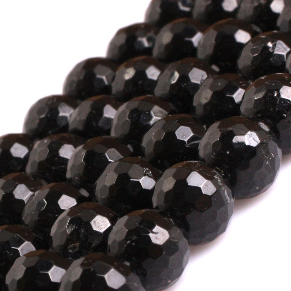 AAA Grade Natural Genuine Gemstone Semi Precious Stone Beads for Jewellery Making 15‘’ (Round Faceted Black Tourmaline/8MM)