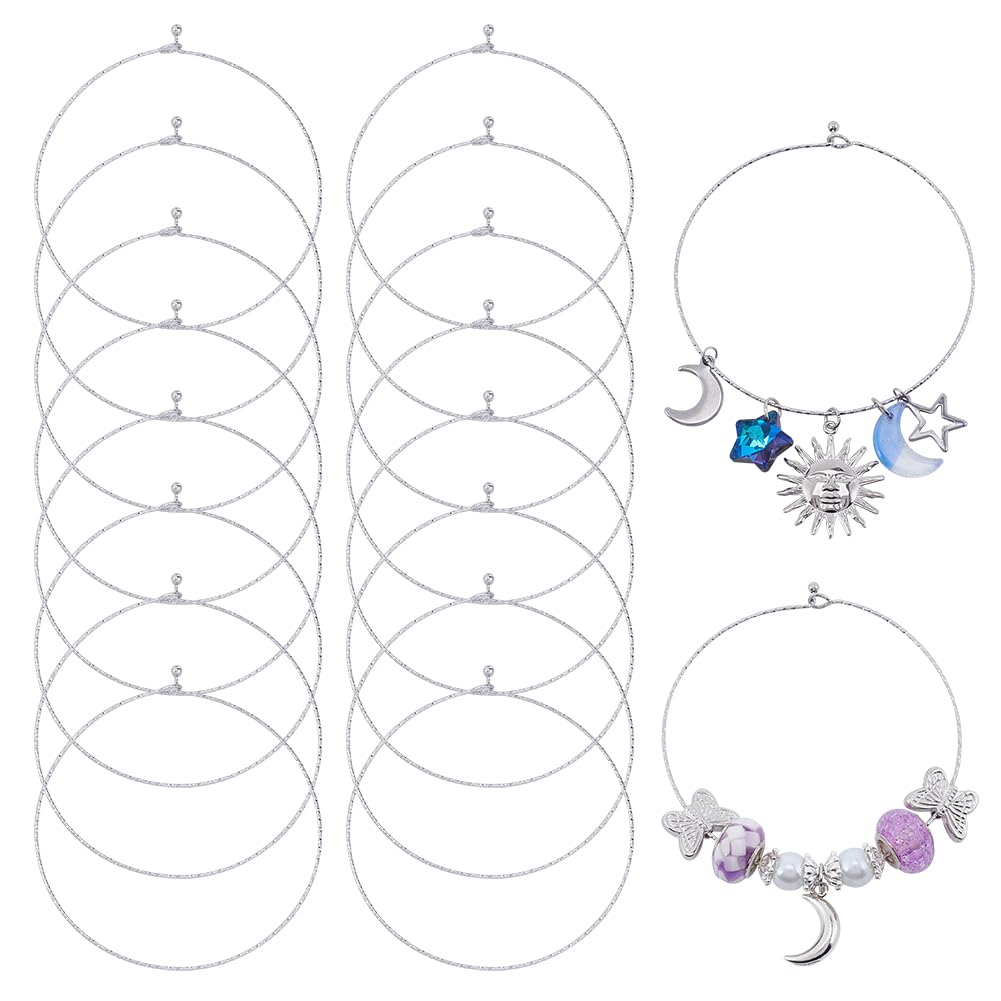 SUNNYCLUE 18pcs Blank Bangle Bracelets - Bulk 304 Stainless Steel Textured Simple Thin Open Wire Charm Bangles for DIY Crafts & Women's Bracelets Making Supplies