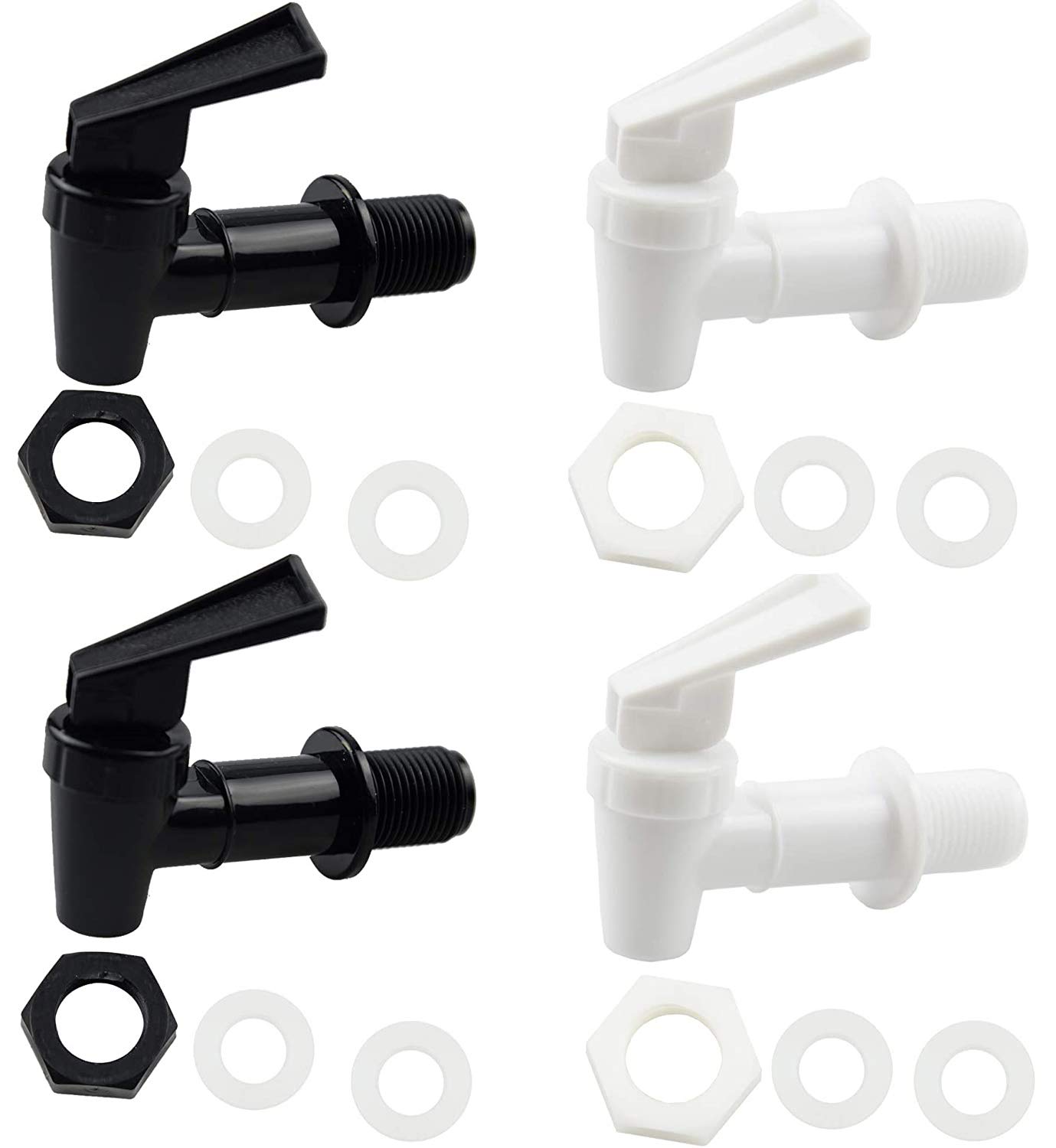 Plastic Push Handle Beverage Dispenser Replacement Spigot Juice Cold Drink Barrel Faucet Tap for Home Office Bar Party Use Water Dispenser (Black, White)