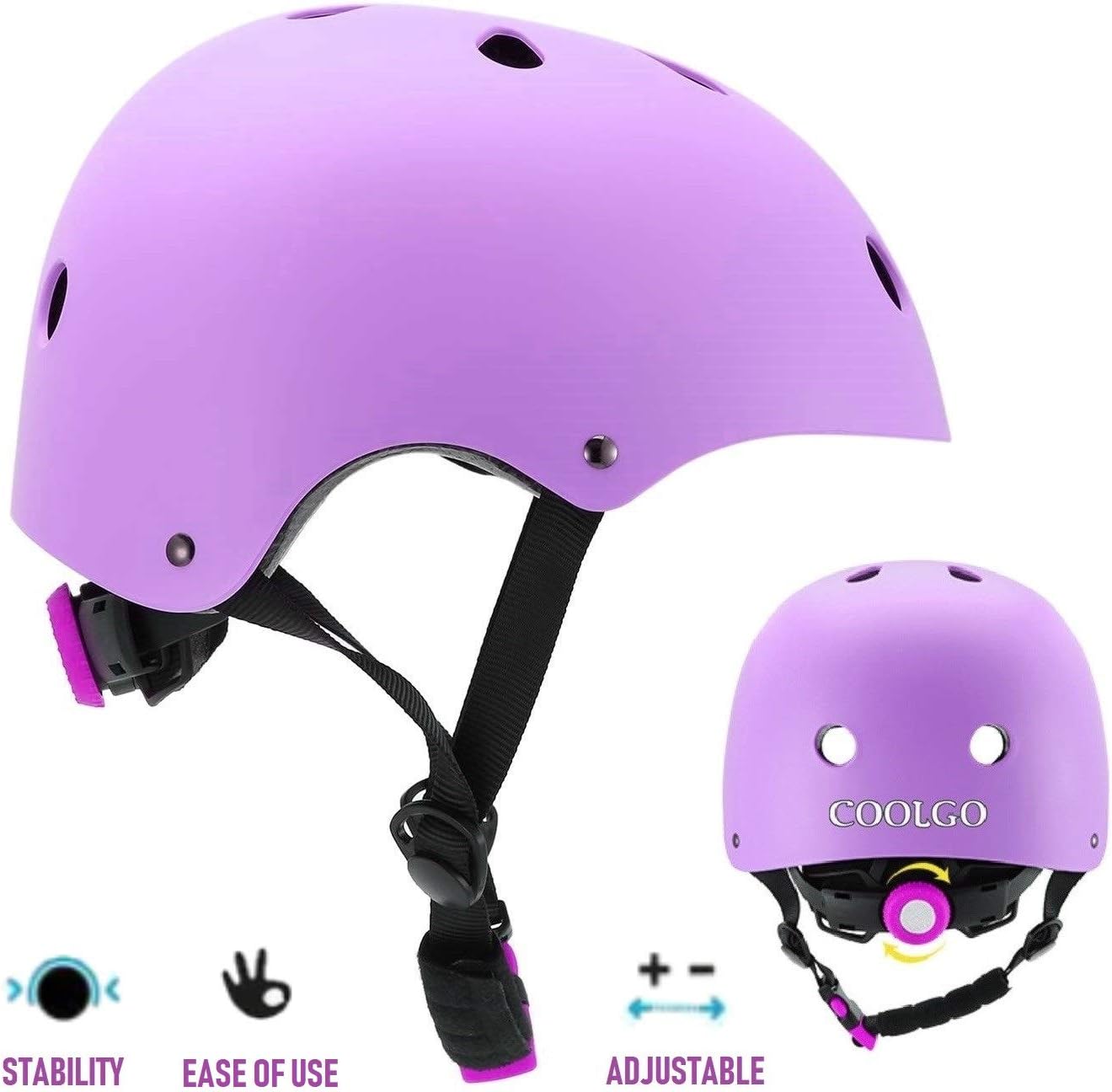 COOLGO Set di Protezioni Casco Bambini Regolabile Ginocchiere Gomitiere e  Protezione Polso per Pattini a Rotella,Skateboard e Bicicletta per Bambina e  Bambino Viola Biciclette e tricicli urban-earth.co.uk