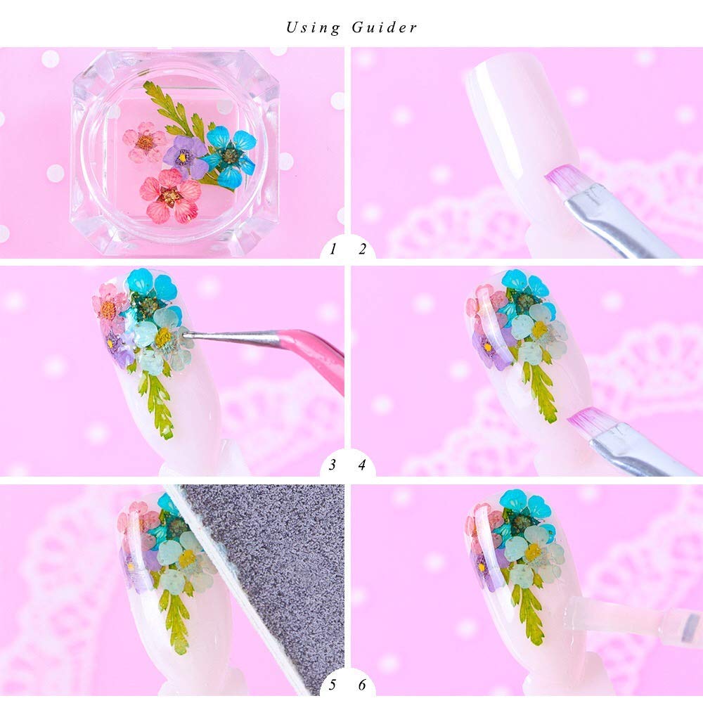 2 Boxes Dried Flowers for Nail Art, KISSBUTY 24 Colors Dry Flowers Mini Real Natural Flowers Nail Art Supplies 3D Applique Nail Decoration Sticker for Tips Manicure Decor (Gypsophila Flowers Leaves): Beauty
