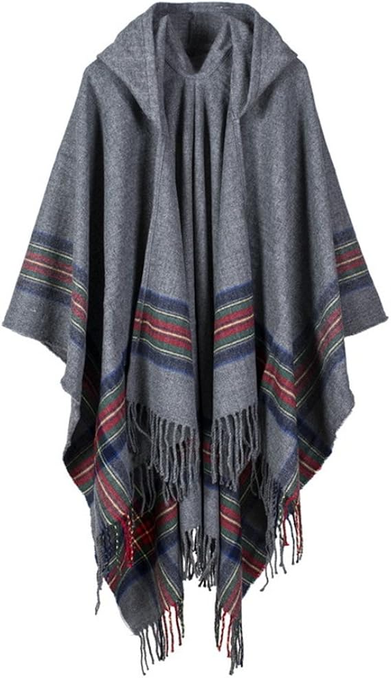 Amazon Co Jp 大判ストール レディース 防寒マント フード付き 厚手マフラー ポンチョ ショール 保温 フリンジスカーフ 暖かい 肩掛け ひざ掛け 秋冬 4色 グレー 服 ファッション小物