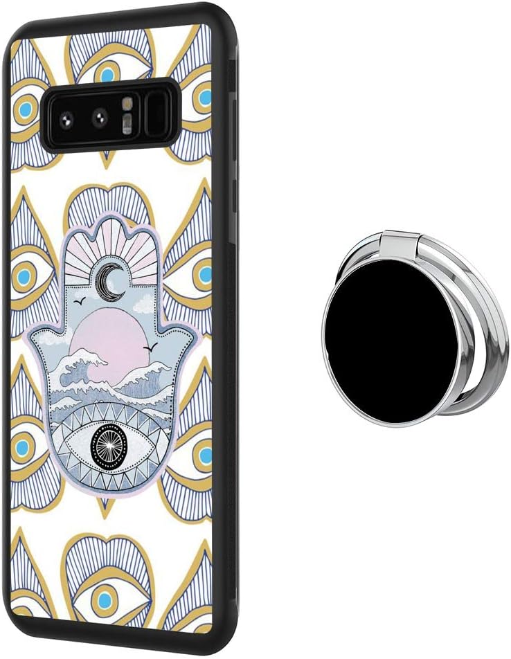 Samsung Galaxy Note 8 Case with Holder Ring Hamsa Hand Soft Black TPU Rubber and PC Anti-Slip Grip Cover Case, Shockproof Defend Protective Phone Case for Samsung Galaxy Note 8