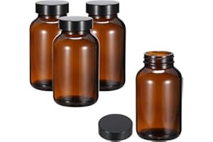 PATIKIL 8oz(240ml) Glass Sample Bottles, 4Pcs Wide Mouth Round Bottle Dispensing Bottles with Black Poly Cone Cap for Reagent