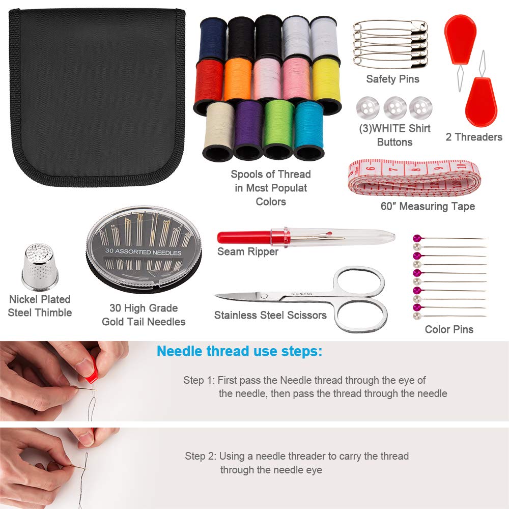 Sewing Kit, Sewing Kits for Adults, Okom 68Pcs Thread for Sewing, Sewing Accessories and Supplies, Sew Kit for Home,Traveler, DIY, Zipper Portable & Mini Sewing Needles for Handsewing,Scissors Etc(S)