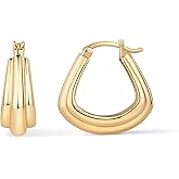 PAVOI 14K Gold Plated 925 Sterling Silver Posts Geometric Hoop Earrings for Women | Trendy Geo Long Oval U-Shaped Link Triangle Huggie Hoops Earring