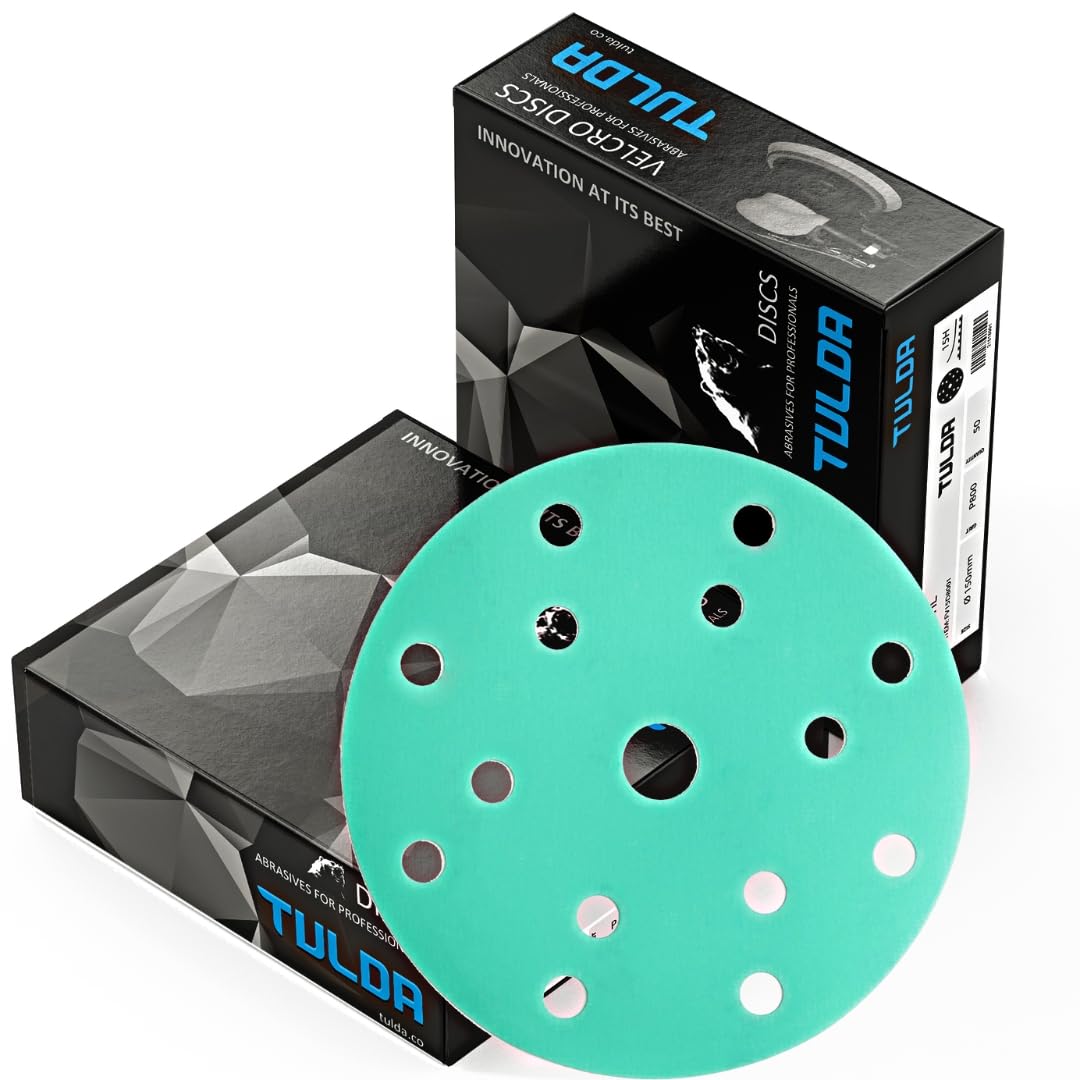 Tulda Sanding Discs P1200 Orbital Sander Pads 6" 150mm 15 Holes - Hook & Loop Discs Film Sanding Pads For Random Orbit Orbital Sander (Box of 50 PCS)