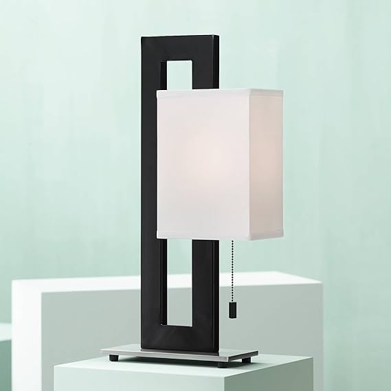 Floating Square Modern Accent Table Lamp Black Metal Rectangular White
