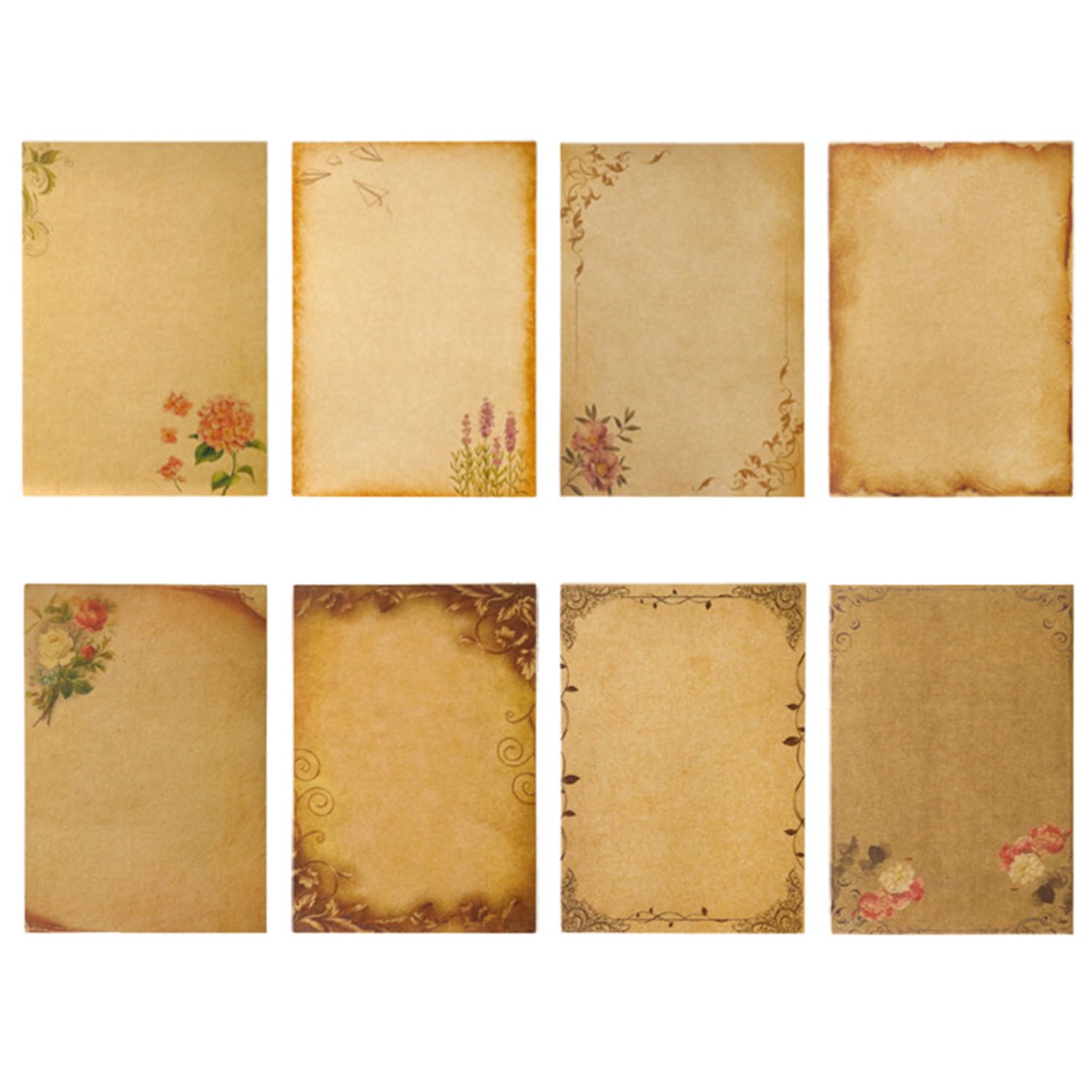 56 Sheets Writing Stationery Paper, Vintage Stationery Paper, Printers Stationery Letter Papers, Vintage Style Kraft Paper, 7 Styles, for Writing and Printing