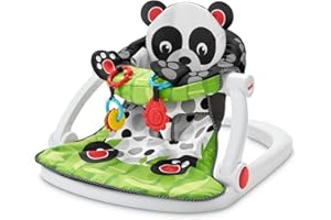 Fisher-Price Portable Baby Chair Sit-Me-Up Floor Seat with Developmental Toys and Crinkle & Squeaker Seat Pad, Panda Paws