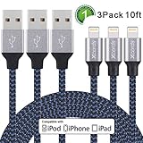 Xcords(TM) 3Pack 10Ft Nylon Braided 8 Pin Lightning to USB Cable Data Syncing Cord Compatible with iPhone 7/ 7 Plus/6/ 6 Plus/ 6s/ 6s Plus /5/5s/5c/SE/iPad/iPod/Beats Pill+(Dark Blue)