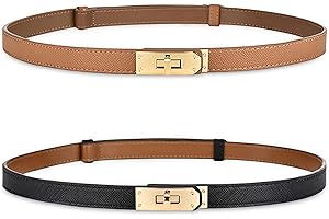 ANHAISHUILV Women's Skinny Leather Belt with Adjustable Silver Turn-Lock Buckle - Ideal for Dresses, Jeans, and Coats, Black