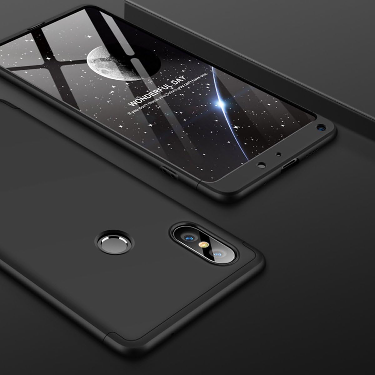 DouKou Xiaomi mi Mix 2S Case, 360° all-inclusive protective case + 3 in 1 slim PC case suitable for Xiaomi mi Mix 2S (5.99-inches Black) + 1 x HD mobile phone screen protector