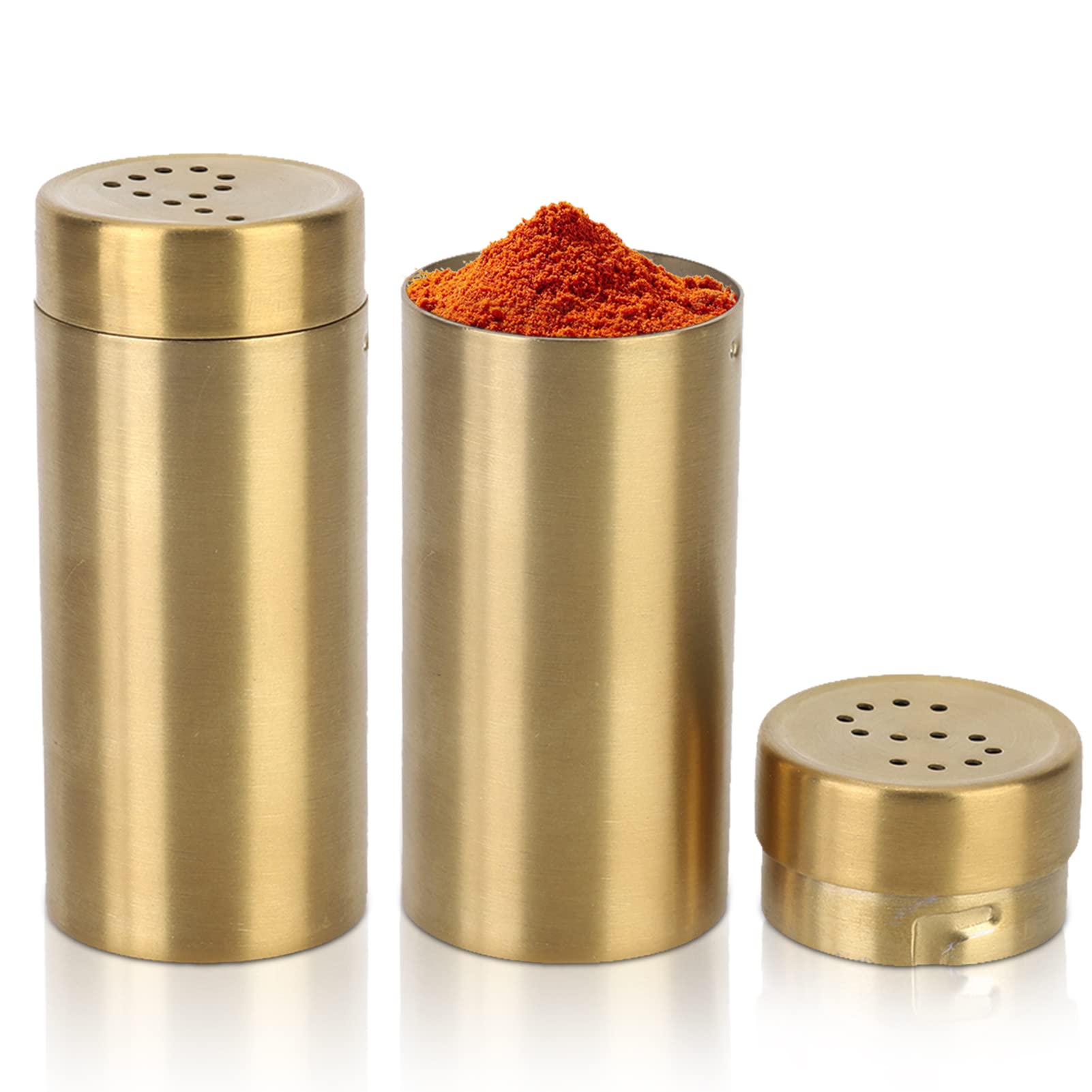 Gold Salt Pepper Shakers 90ml Pack of 2 Stainless Steel Salt and Pepper Shakers Set Seasoning Shaker Bottle Icing Sugarshaker Seasoning Bottle Refillable Spice Dispenser for Camping BBQ