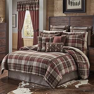 Amazon.com: 4 Piece Brown Tan Red Plaid Comforter King Set