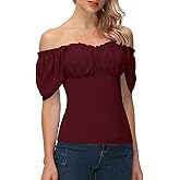 Scarlet Darkness Women Renaissance Shirt Off Shoulder Flutter Short Sleeve Top Summer Square Neck Peasant Blouse