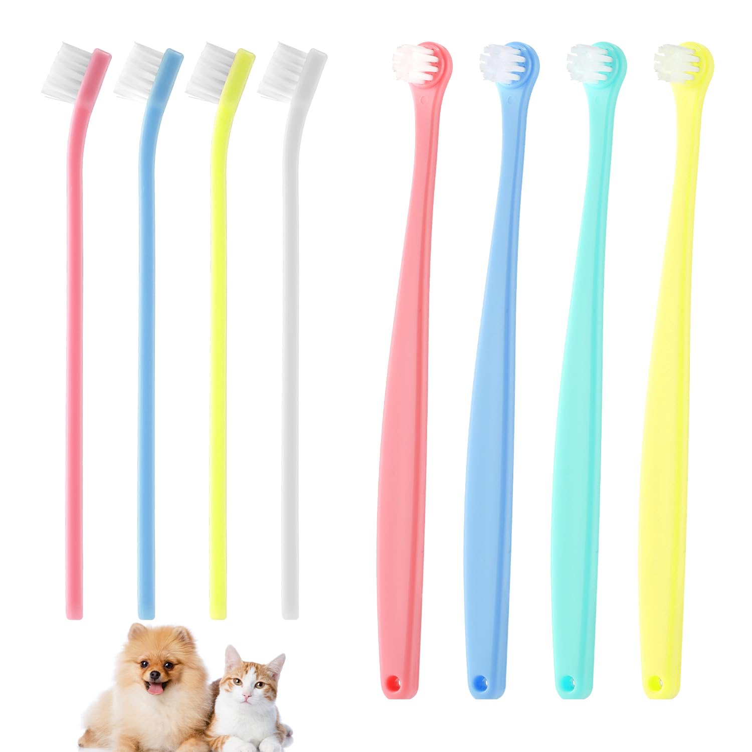 XIHIRCD 8pcs Dog Toothbrush, 2 Styles Soft Bristle Small Cat Toothbrush Micro Head Kitten Teeth Cleaning Brush Dental Care Supplies for Tiny Puppy Kitty Reduce Plaque Tartar Formation & Bad Breath