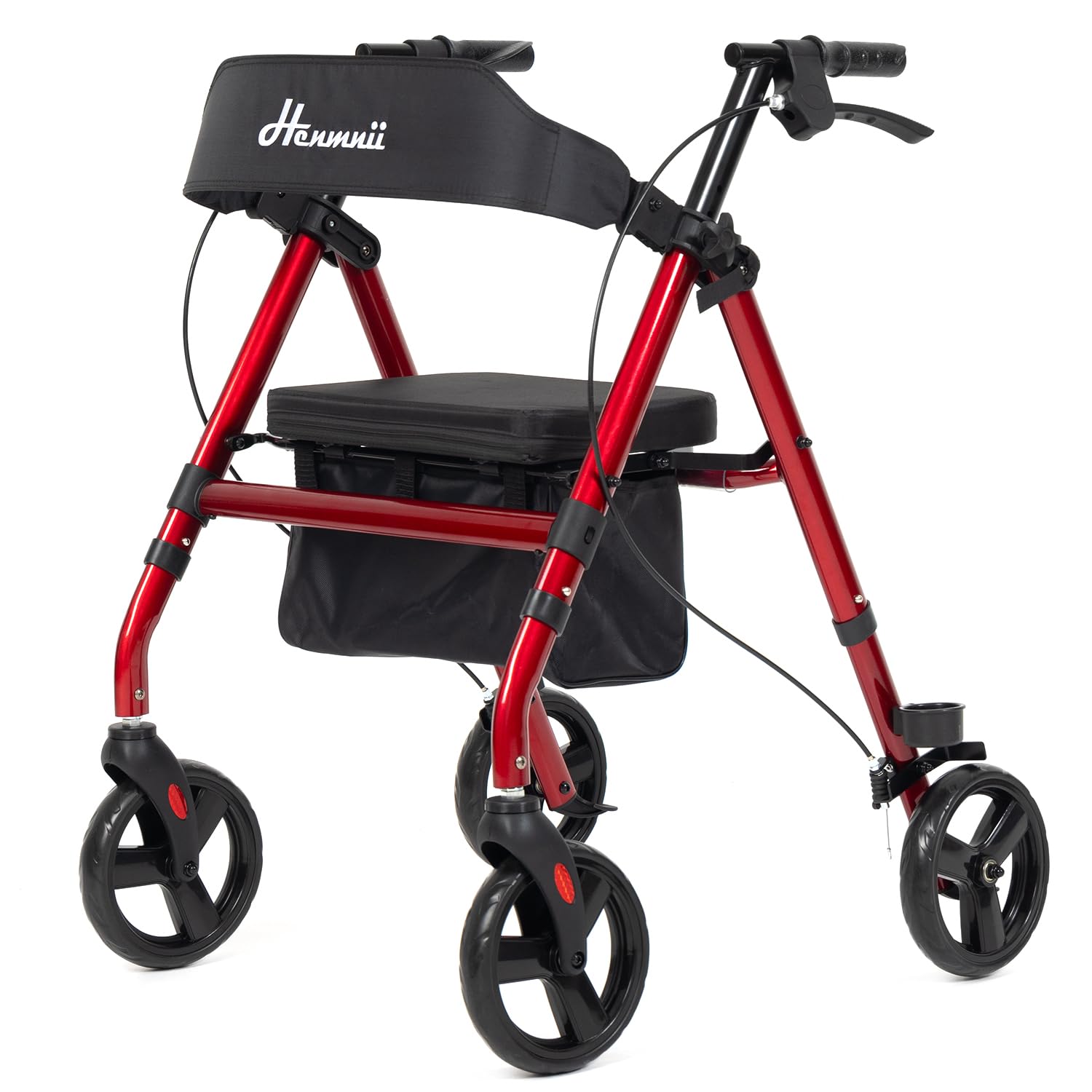 Photo 1 of Henmnii Walker for Seniors, Lightweight Rollator Walker with seat, Foldable Rolling Walker with 8 inch All Terrain Rubber Wheels, Ergonomic Adjustable Handles and Backrest for Seniors and Adult.