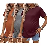 Ekouaer 3 Pack Maternity Shirts Short Sleeve Split Side Pregnancy Tops Casual Pregnant Tunic Blouse