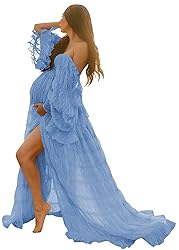 Blue Maternity Dress for Photoshoot Tulle Robes