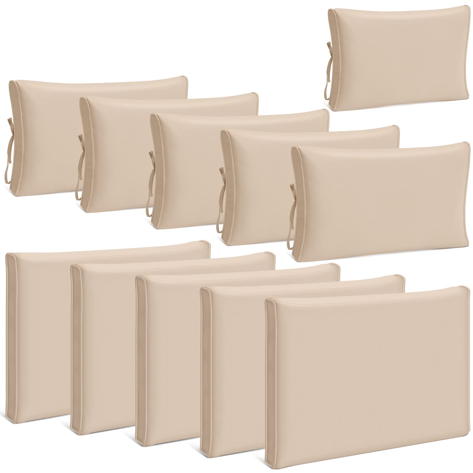 Photo 1 of Patelai 11 Pcs Waterproof Patio Cushion Covers for Outdoor Sectional Furniture Wicker Rattan Patio Sofa Couch Chair Seat Pillow Slipcovers, 3 Sizes Covers Only (25.4 x 25.4X 3.54,Beige)