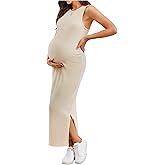 MakeMeChic Women's Maternity Dress Sleeveless Pregnancy Tank Crew Neck Casual Bodycon Maxi Dresses